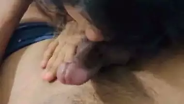 Cute girl sucking her BFs dick and balls