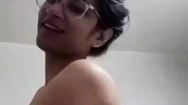 Short hair college girl stripping bra and showing boobs