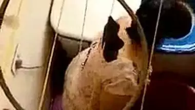 Big ass aunty washing clothes in balcony