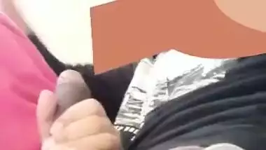 Naughty girlfriend gives handjob to bf