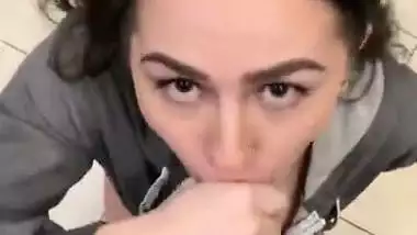 Horny Teen Girl Met at a Cafe Sneaking into Mens Room to Suck and Swallow
