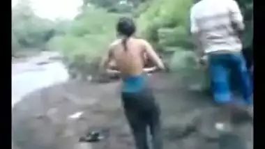 Indian girl in river with theri bfs 