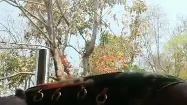 Desi girl riding dick of lover in jungle