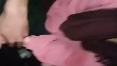 Shy girlfriend sucking dick of lover through pant zip open