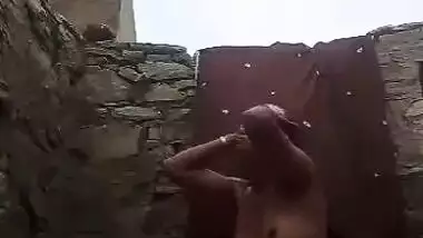 Village Girl Out Door Bathing Selfie