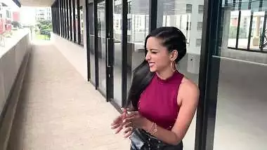 Indian teen shows her body in leather skirt and high heels