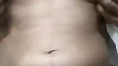 Horny desi girl fingering her hairy pussy and showing boobs to lover