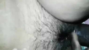 Black XXX pole visits hairy chudai hole of dirty Desi woman