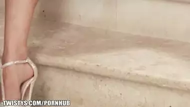 Beautiful brunette rubs her cunt all alone