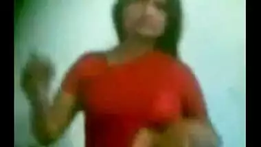 Hot Indian Aunty In Red Saree Boob Pressed